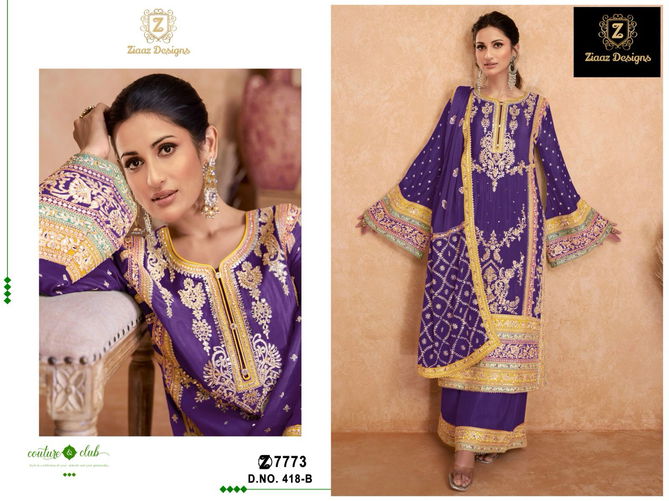 418 B To D By Ziaaz Heavy Chinon Embroidery Pakistani Suits Wholesalers In Delhi